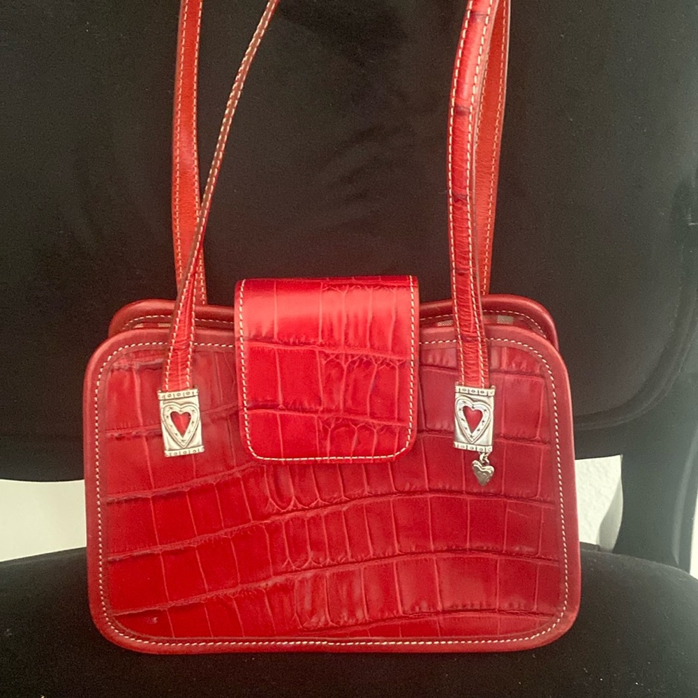 BRIGHTON Red Y2K Croc Hobo Shoulder Bag Tote Leather Vintage